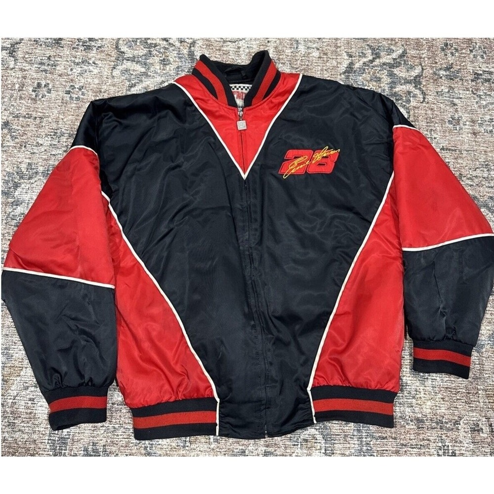 Ernie Irvan Nascar Racing Jacket #28 Sz L Satin Bomber‎ Nutmeg Embroidery Zip-Up